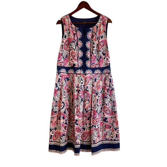 Talbots Fit & Flare Paisley Dress Size 14 Blue Pink White EUC Preppy - Picture 4 of 10